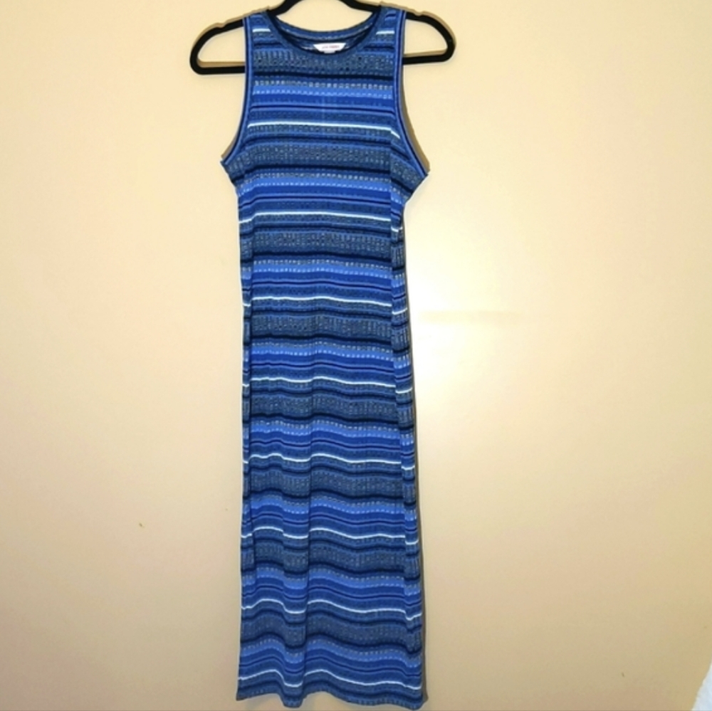Joe Fresh| NWT Blue Striped Sleeveless Midi Stretch Dress - Picture 3 of 13